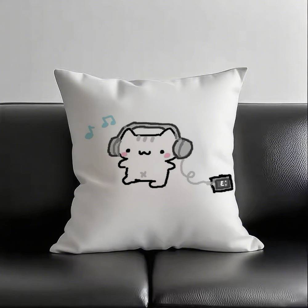1pc Kitten With Headphones Pillow Case Square Bedroom Sofa Leisure Comfort Cushion Car Living Room Home Decoration