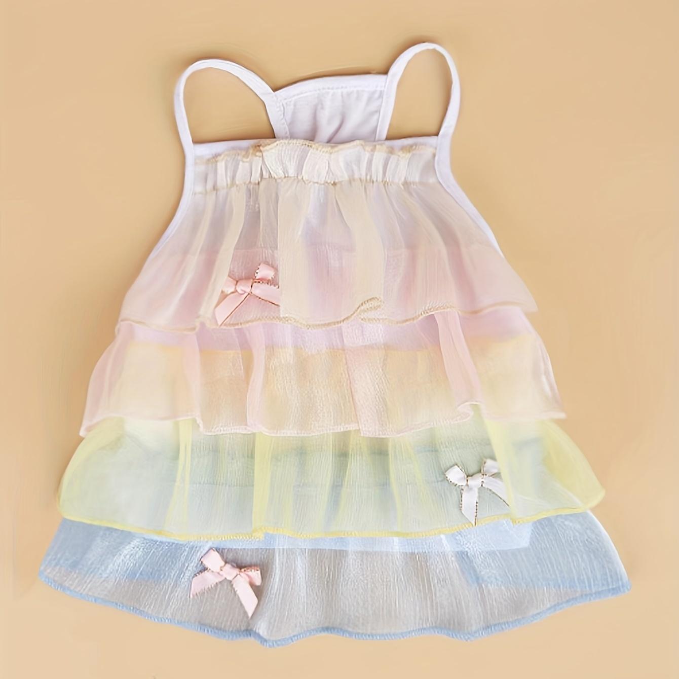 

Summer Puppy Dress, Rainbow Tulle Tiered Skirt, Cute Doggie Sling Outfit, Fairy Pet Wear with Bows, Breathable Small Dog Apparel XS（old）