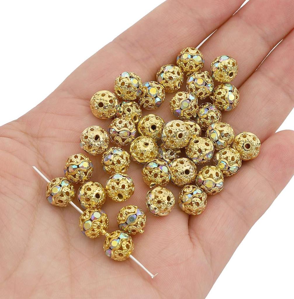 Crystal Rhinestone Metal Space Beads Loose Spacer Beads for Earring Bracelet NecklaceKeychain DIY Jewelry Findings Making Accessories
