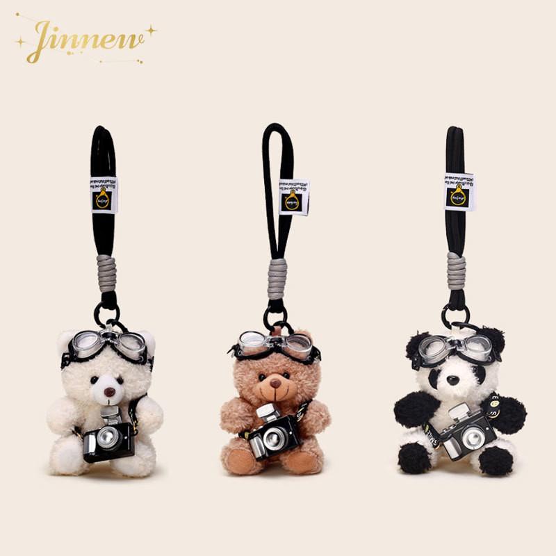 Pilot Plush Bear Keychain Doll Pendant With Flashing Camera For Kids Collectors