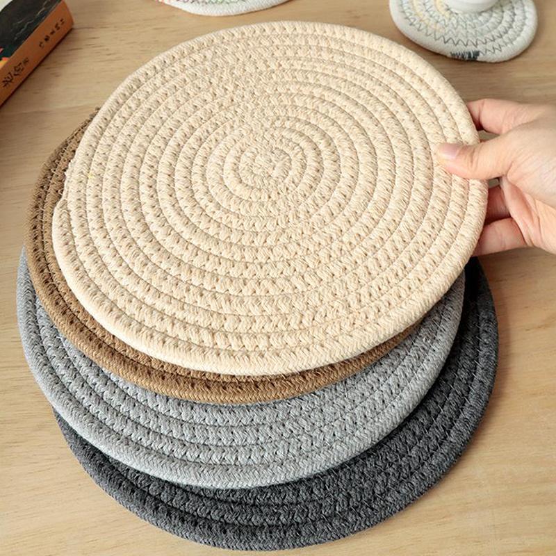 Natural Table Mat Insulation Pad Soft Heat Insulation Japanese Style Non-Slip Cotton Simple Oval Woven Mat Kitchen Supplies