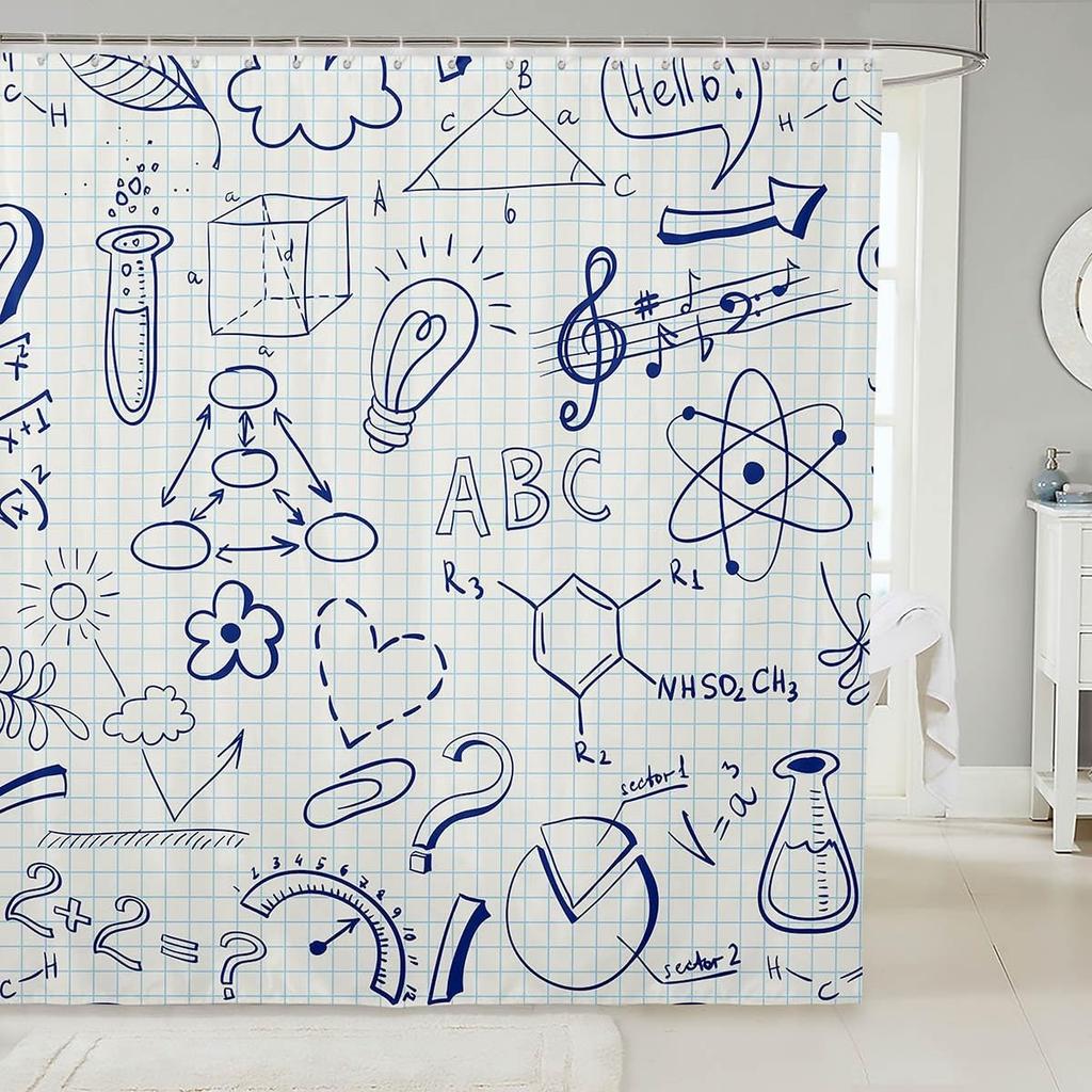 Math Equation Shower Curtain Study Mathematics Geometry School Art Polyester Bathroom Decor Formula Illustration Bathtub Curtain