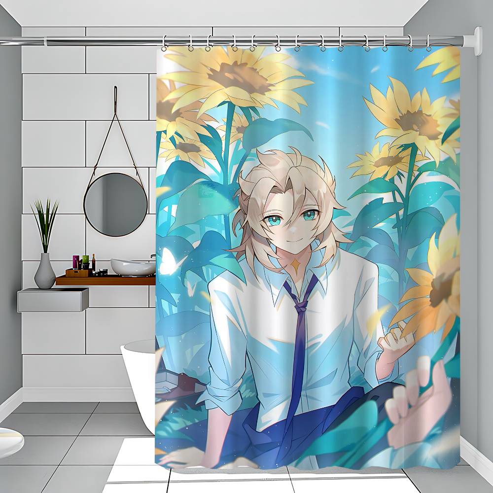 Genshin Albedo Shower Curtain With Waterproof And Mold Resistant Shower Curtain Polyester Durable Bathroom Screen With Hook