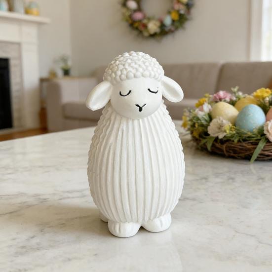 3D Printed Sheep Statue Small Sheep Figurine with Ribbed Texture Decorative Lamb Tabletop Ornament for Desk Bedside Home Decor