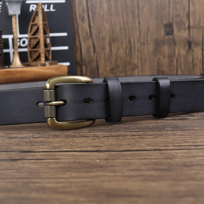 Men's Genuine Vegetable-Tanned Cowhide Leather Belt with Pin Buckle - Retro and Fashionable for Trousers & Jeans
