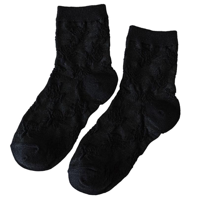 JK Girl Ruffle Lace Trim Cotton Ankle Socks Jacquard Knit Frilly Socks for Women