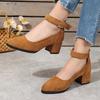 Autumn New Thick Heels Women's Brown One-line Buckle Shallow Mouth Woman Single Pumps Suede Large Size Work Shoes