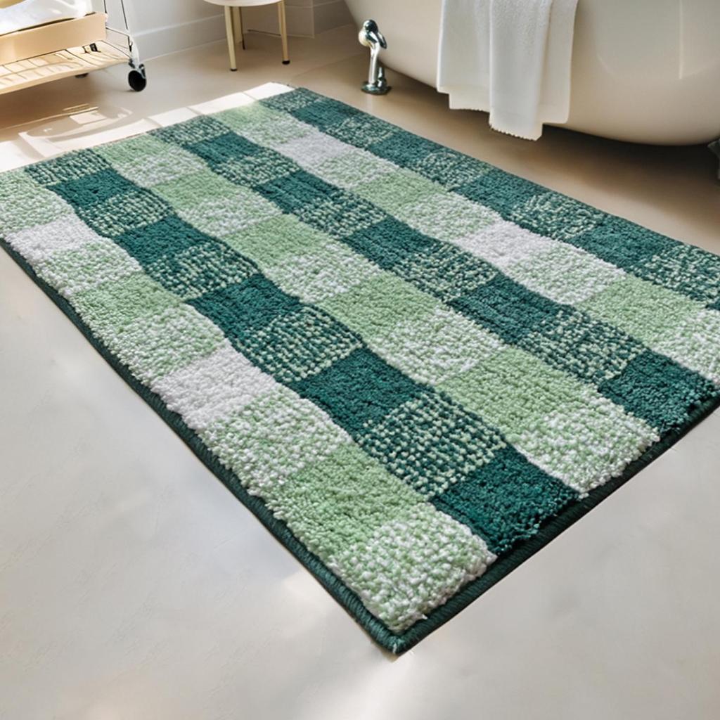 Thickened Checkered Flocked Carpet: Quick-Dry, Anti-Slip Mat for Bedroom and Bathroom