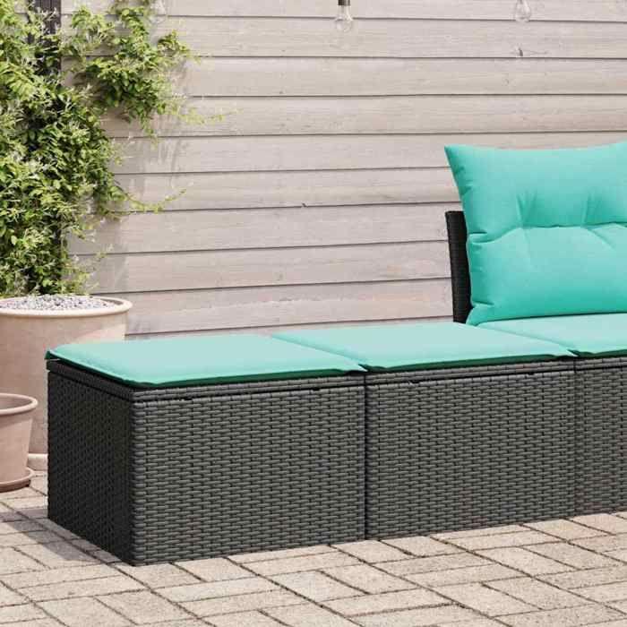 VidaXL Salon de jardin avec coussins 2 pcs noir résine tressée acacia, ensemble de canapés d'extérieur, salon de jardin, 3328660
