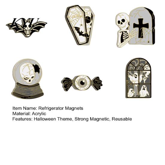 Decorative Magnets for Halloween Party 6 Pcs Refrigerator Magnets, Grim Reaper Pumpkin Skull Ghost Magnetic Note Holders Iron Doors Reusable