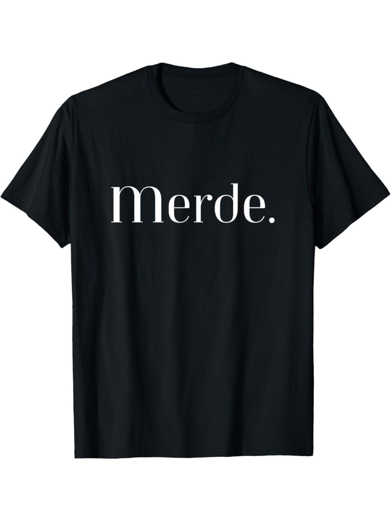 

French Slogan T-Shirt - Bold Merde Print Loose Fit Casual Tee M
