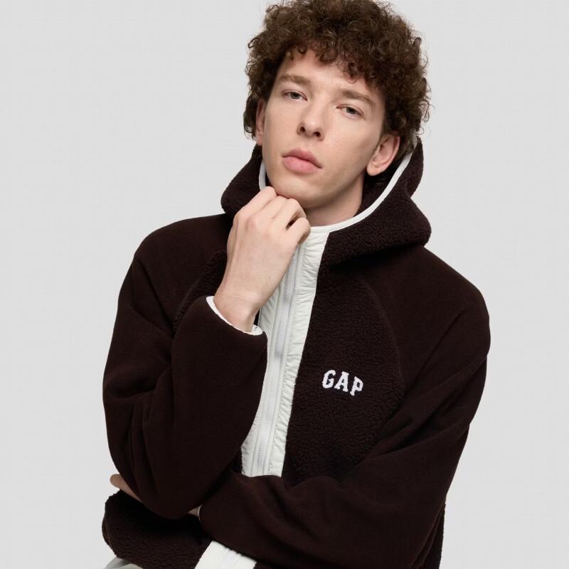 Gap Unisex Fall Colorblock Faux Shearling Hooded Zip-Up Jacket