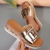 Fashion Plus Size 2025 Summer Women's Open Toe Slippers Hot Sale Buckle Platform Wedges rivet Sandals Outdoor Casual Daily Slippers