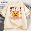 Howdy Pumpkin Graphic T Shirts Halloween T Shirt Fall Cotton Short Sleeve Printed Tshirt Unisex Retro Tees Streetwear Clothes