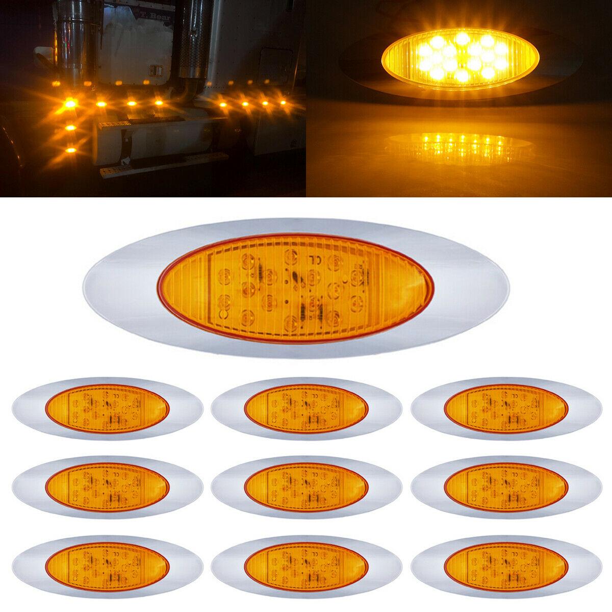 

10PCS 16LED Amber Led Side Marker Lights Waterproof Chrome Bezel Turn Signal Tail LED Light Kits Marker Indicator Lamp 12V жёлтый