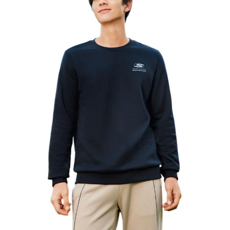 Skechers Basic Sports Series Round Neck Pullover Fleece Long Sleeve Sweatshirt Men sweatshirt Carbon-Black P424M180-0018