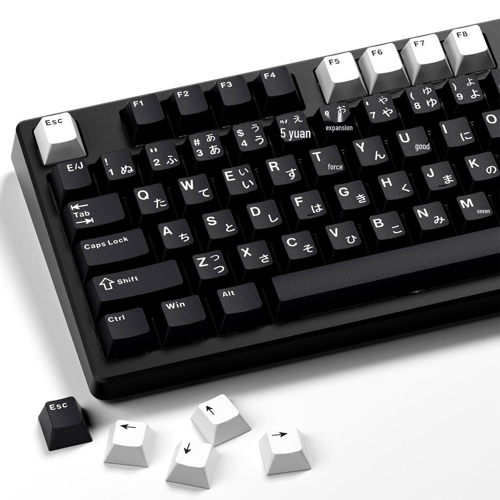 XVX "Minimalist Black" Keyboard Keycaps: Japanese, Korean, and Russian Engraved Opaque Black/White PBT.