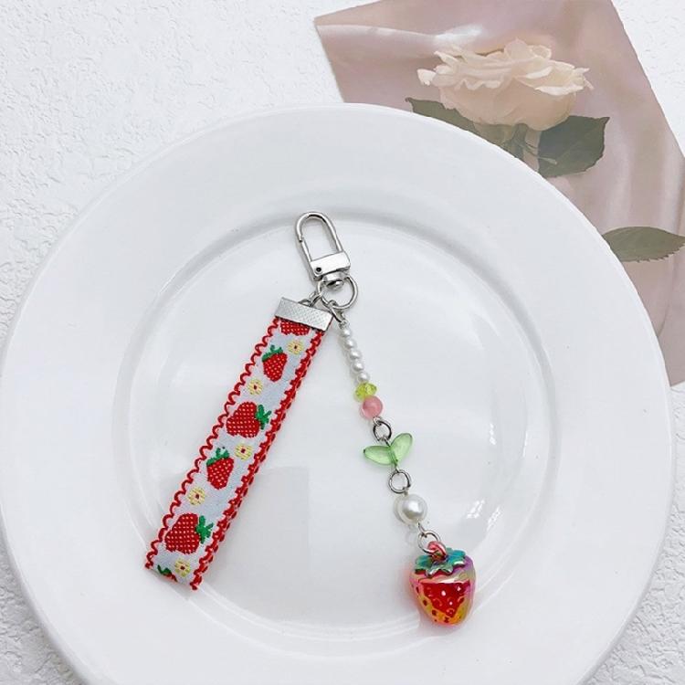 Sweet Ribbon Strawberry Keychain Pendant Cute Decoration Pendant Bone Charm
