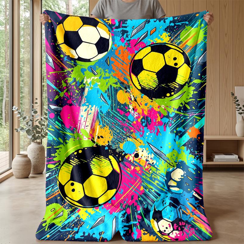Soccer Ball Splash Art 4 Theme blanket Lightweight Warm Flannel Blanket Decorative Throw Blanket for Home Decoration