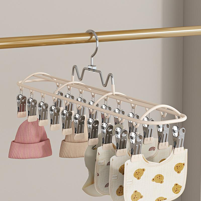 Stainless Steel 20-Clip Sock & Underwear Drying Rack – Windproof Balcony Clothes Hanger