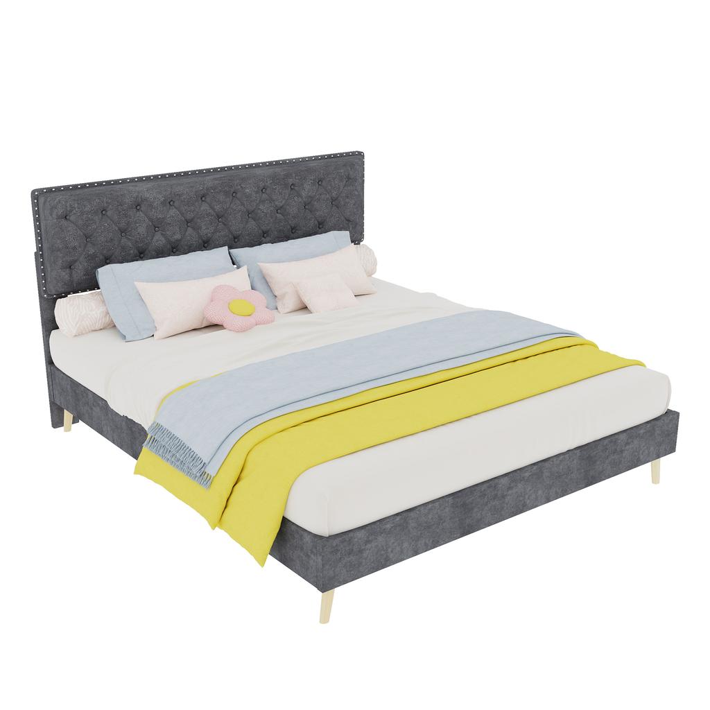 Modern soft bed, soft headboard, 160*200CM, gray, bedroom furniture, low box bed frame does not include gas rod, does not include mattress.