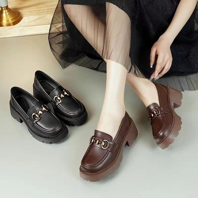 Women's Shoes Small Leather Shoes Casual Shoes Loafers 2025 New Muffin Thick Sole Heightened Soft Sole Versatile