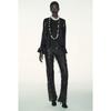 Used This Season's New Products Are Sold Out! Elegant Black Shiny Fabric Blouse with Ruffles