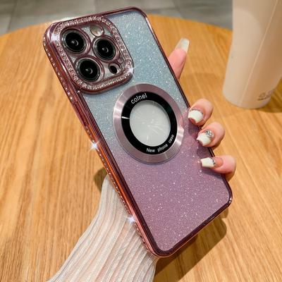 Per iPhone 14 13 12 Pro Max 11 sfumatura di colore diamante cornice glitter Bling custodia magnetica antiurto per Magsafe