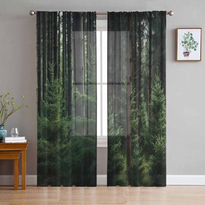 Wallpaper Forest Tree Autumn Tulle Window Curtains for Bedroom Luxury Home Decor Drapes In Living Room Chiffon Panels