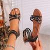 Fashion Roman Style Rivets Flat Sandals for Women Fashion Braided Ankle Strap Gladiator Sandals Woman Summer Comfy Non Slip Beach Shoes