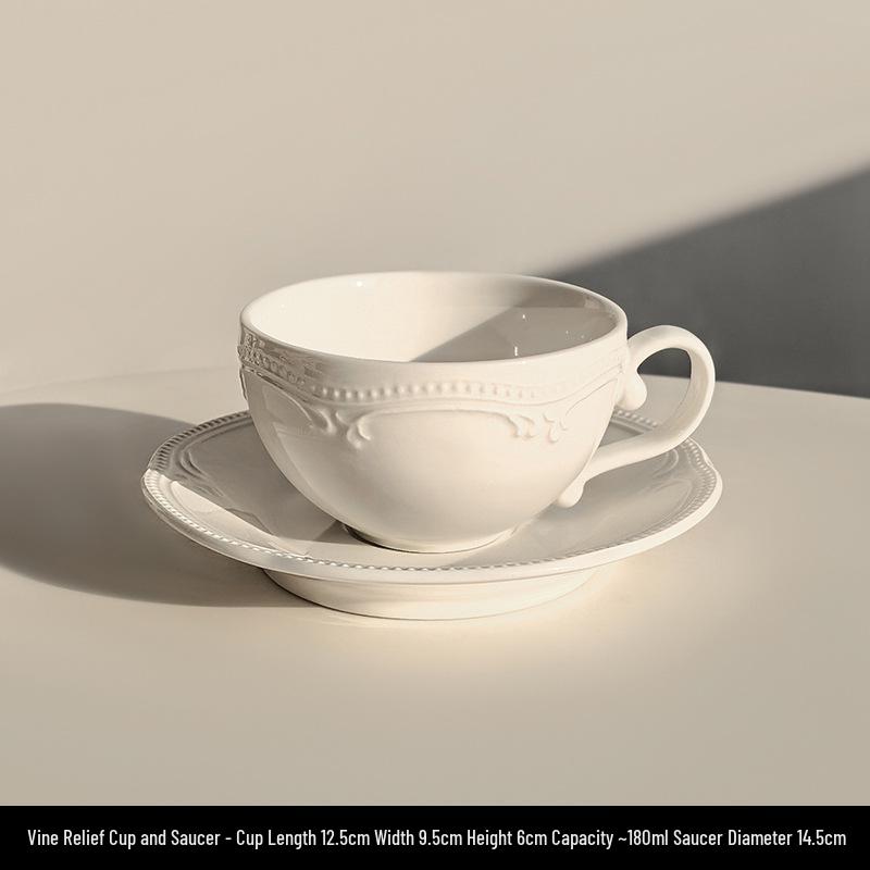 Attitude Life French Light Luxury Pure White Embossed Ceramic Dinnerware Set - Dessert & Western Food Plates.