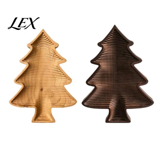 Festive Gift for Friends Wooden Christmas Tree Serving Tray, Candy Nut Dish, Xmas Tree?Shaped Snack Storage Holder Plate, Decorative Tabletop