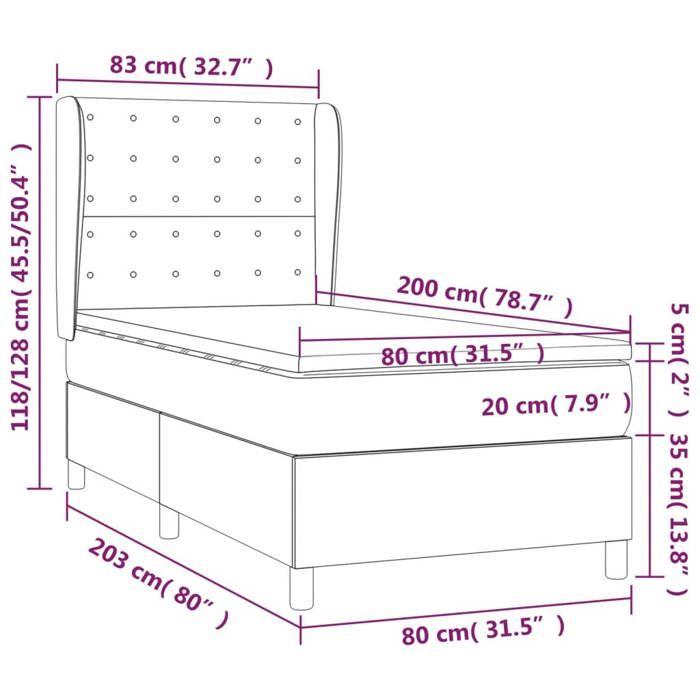 3129418 vidaXL Divan-lit Et Matelas Gris Foncé 80x200 Cm Velours