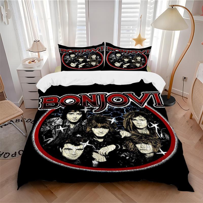 Bon Jovi Band Bedding 3 Piece Set HD Print Duvet Cover Pillowcases for Teens Adult Bedroom Decoration Christmas Gift