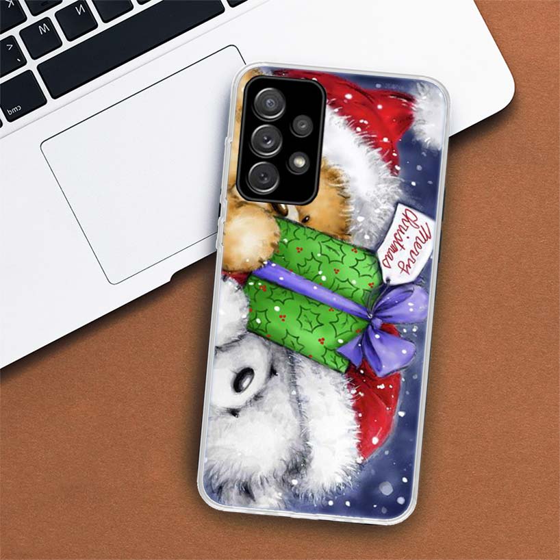 Happy Christmas Cute Bear Gift Phone Case For Samsung Galaxy A53 A52 A73 A72 A12 5G A13 A22 A23 A32 A33 A02S A03S A42 A43 A50S C