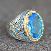 Squisito anello rotondo intarsiato con pietra blu e zircone blu cielo, anelli di fidanzamento in metallo bicolore, anelli di nozze per donne e uomini