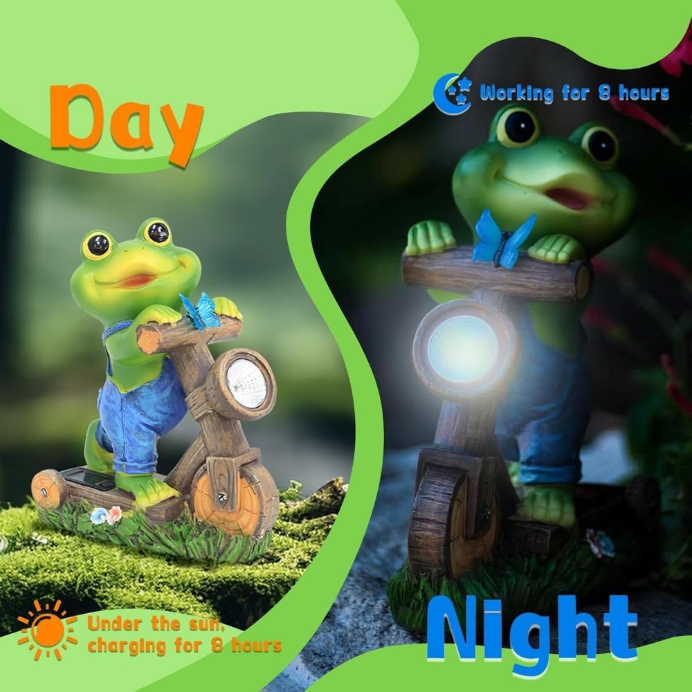 Solar LIghts Frog Riding Bicycle Sculpture Vintage Metal Garden Decor Outdoor Artwork for Yard Patio Villa Balcony Landscape