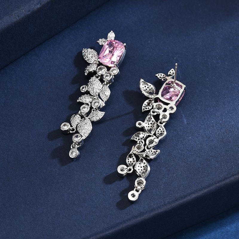 Trendové náušnice s mikro-vsazeným zirkonem Su Květina Módní Sladké Temperamentní Náušnice Dlouhé Náušnice Ženy