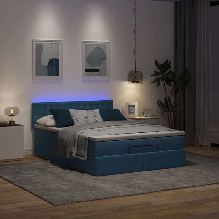 VidaXL Cadre de lit ottoman avec matelas bleu foncé 140x200 cm velours 3312774