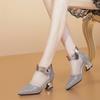 Fashion Pointed Toe With Medium Heels Mesh Breathable Rhinestones Ladies Shoes Pvc Comfortable and Elegant Summer 2025 Women's Sandals