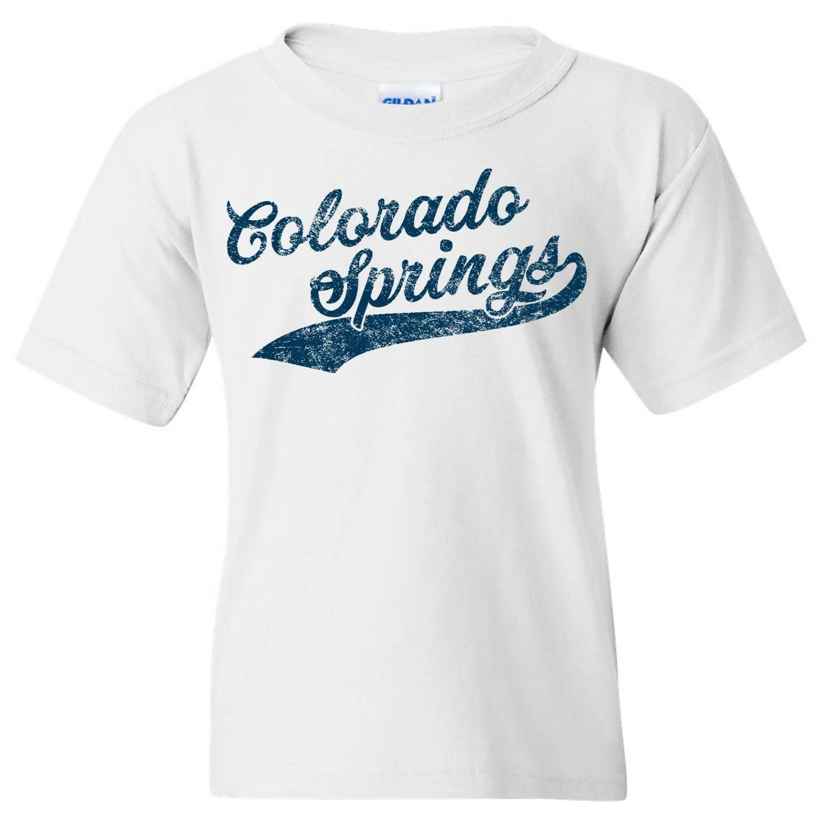 Colorado Springs City Baseball Script Youth T-Shirt - White M