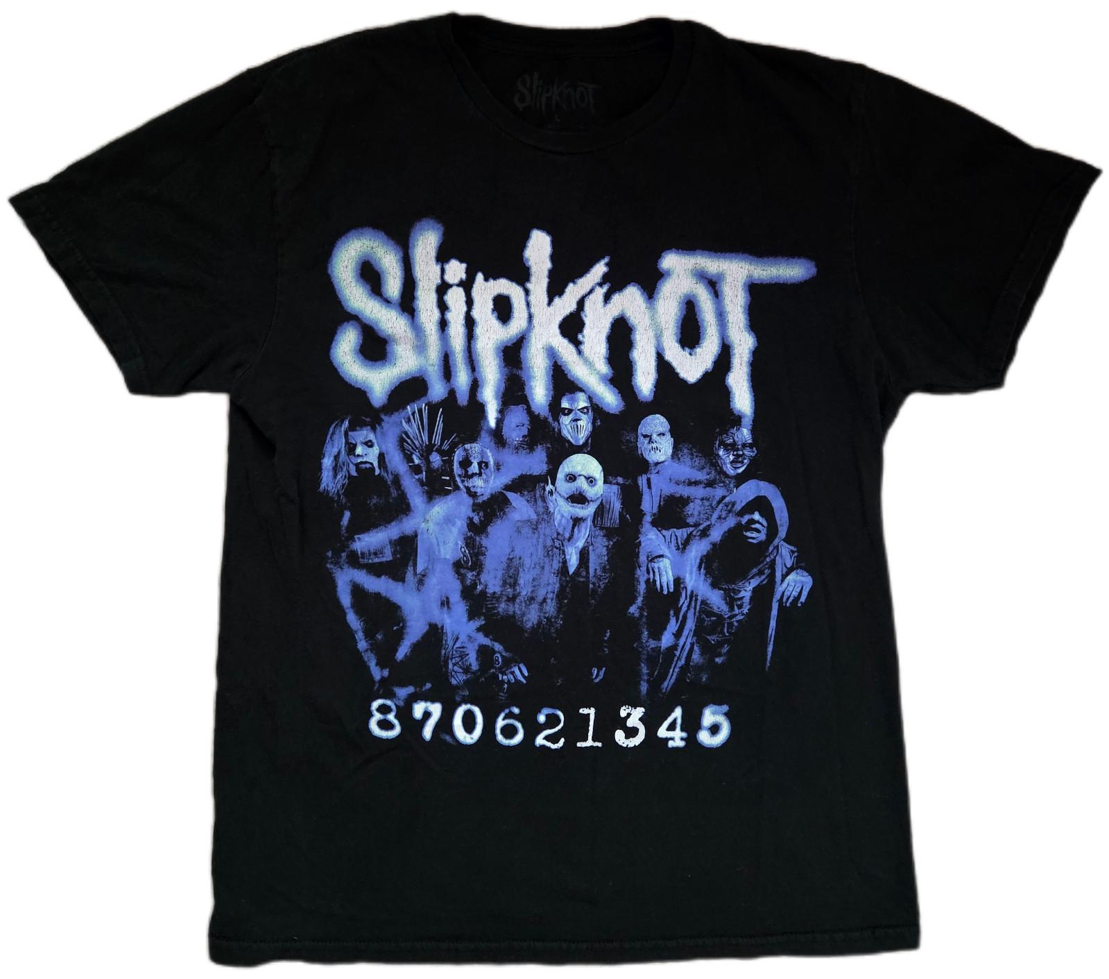 Slipknot Band Shirt Double Sided Men s Large Barcode Masks Logo Black Metal Tee Unisex T-Shirt S