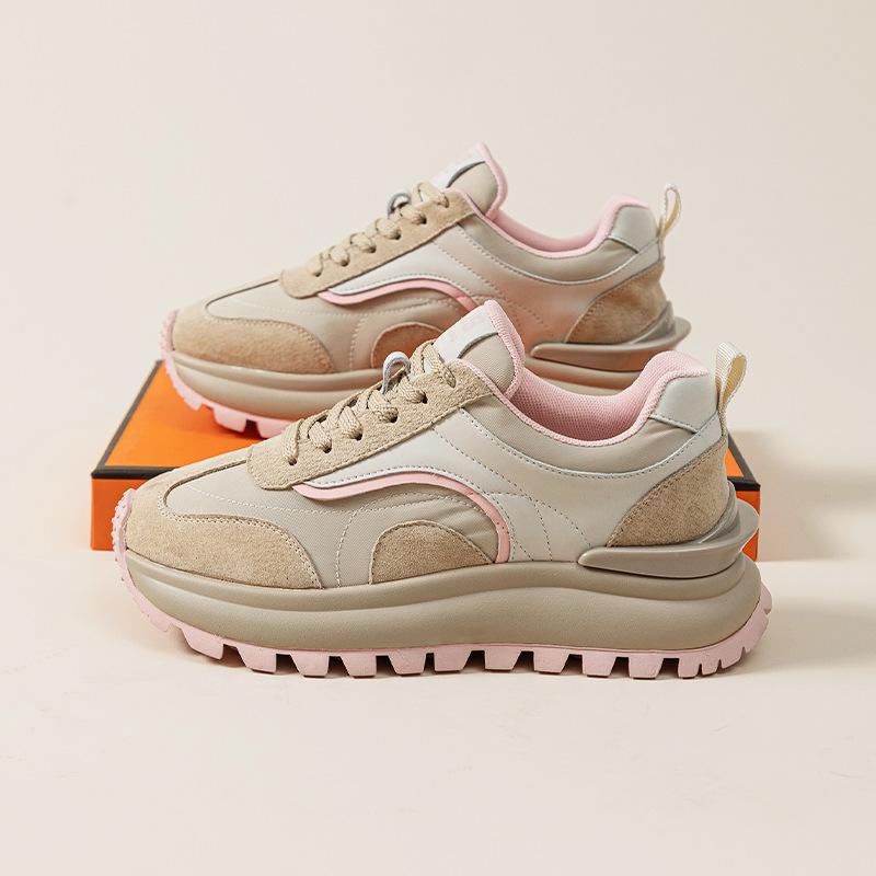 

Women s spring new leather platform sports style casual shoes versatile, lightweight and non-slip running shoes 40 рожевий
