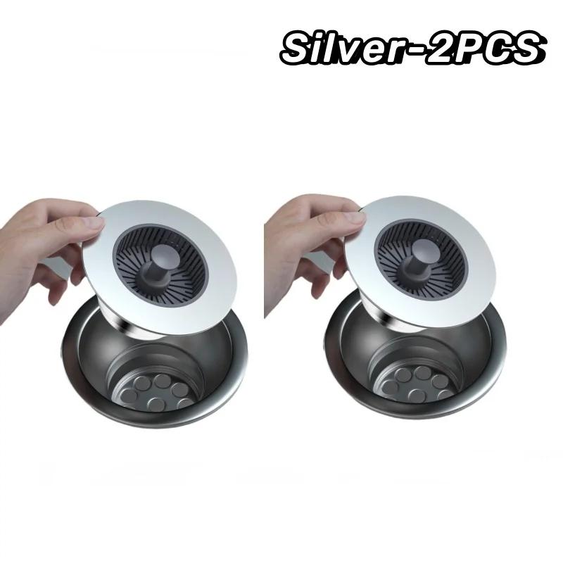 Kitchen Filter Sink 3 In 1 Pop Up ABS Silver Plated Sink Strainer Drain Basket Stopping Blockage Bouncing Core Leak-proof Plug