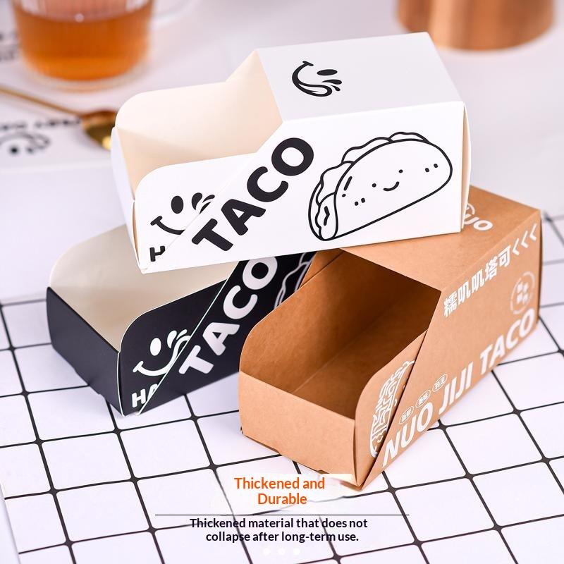 50/100Pcs Taco Paper Packaging Box Disposable Paper Holder For Sandwich Hot Dog Burger Takeaway Fast Food Restaurant Party Use