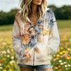 Women's Floral Print Long Sleeve Hooded Jacket with Pockets and for Casual Daily Wear