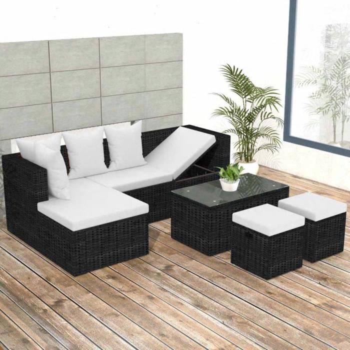 VidaXL Salon de jardin 4 pcs avec coussins Résine tressée Noir 42586