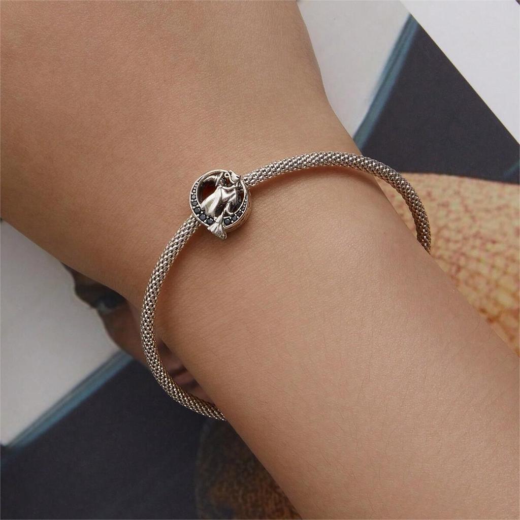 BAMOER 925 Sterling Silver Peace Charm Anti War Charm Peace & Love Silicone Safety Chain Fit Original Bracelet Necklace DIY Gift