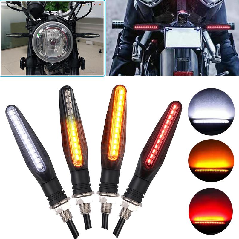 Motorcycle LED Turn Signal Lights White Red Amber Flowing Indicators Front Rear Light 24Led Flasher Blinker For Dirt Bike Sport