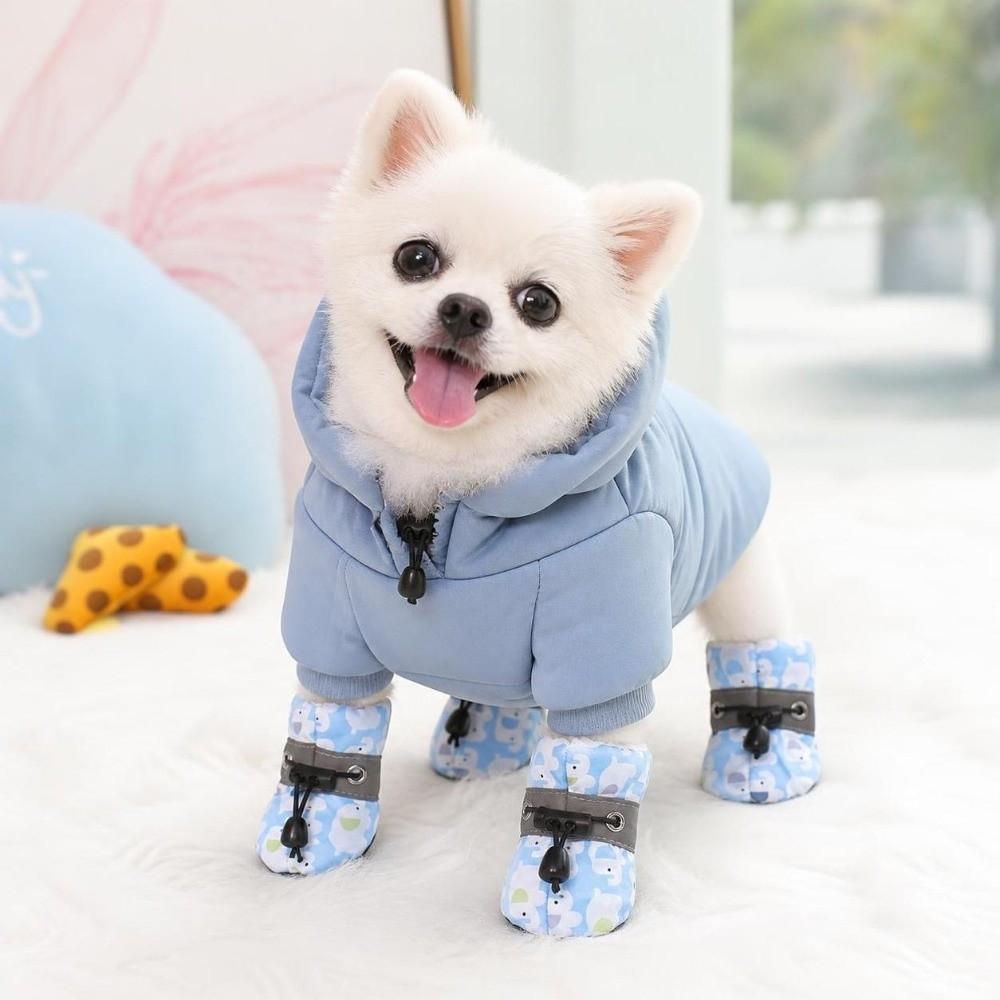 4Pcs Plush Pet Shoes Anti-slip Pet Snow Boots Fashion Cats Puppy Socks for Small Medium Dog